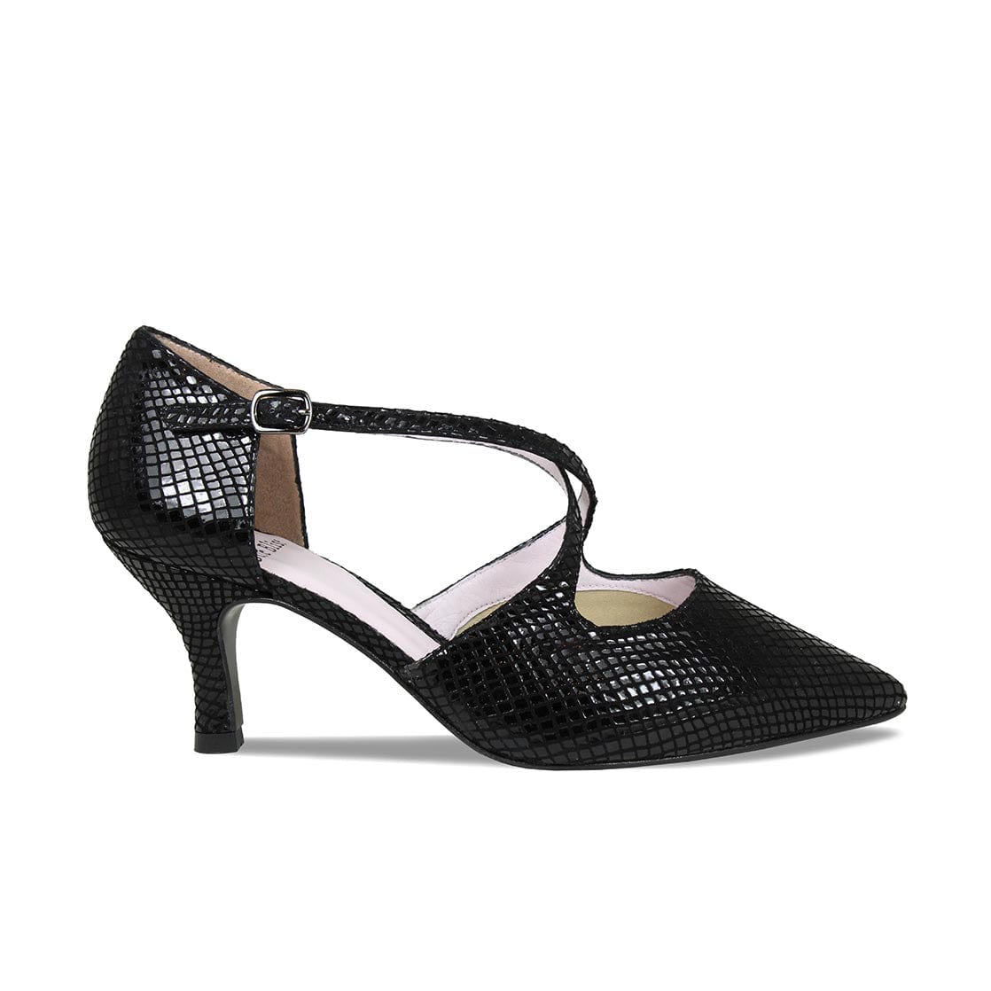 Shoes Cecilia: Black Snake Print Leather Sole Bliss USA