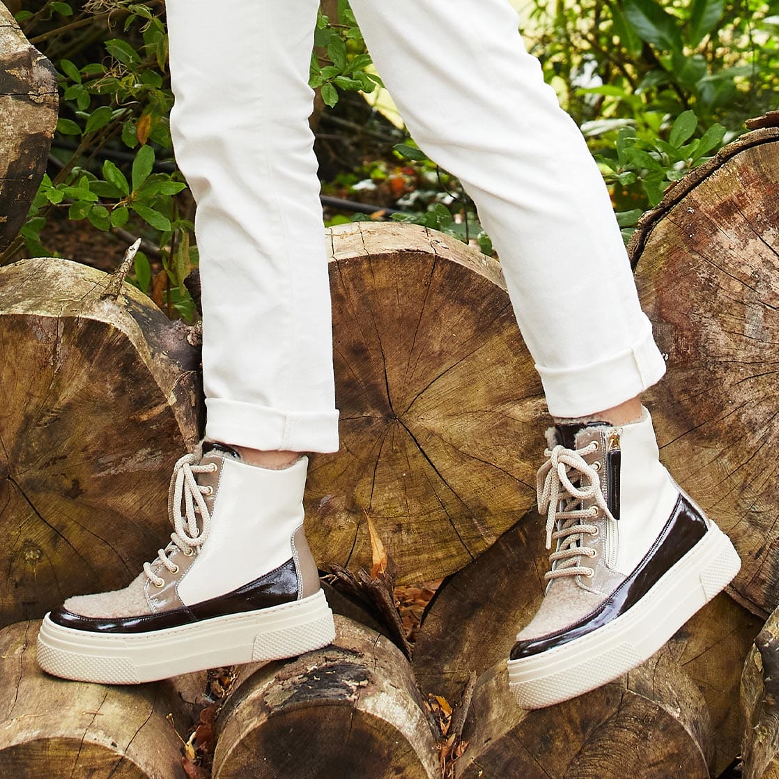 Shoes Destiny: Taupe Multi Patent & Wool Lining Sole Bliss USA