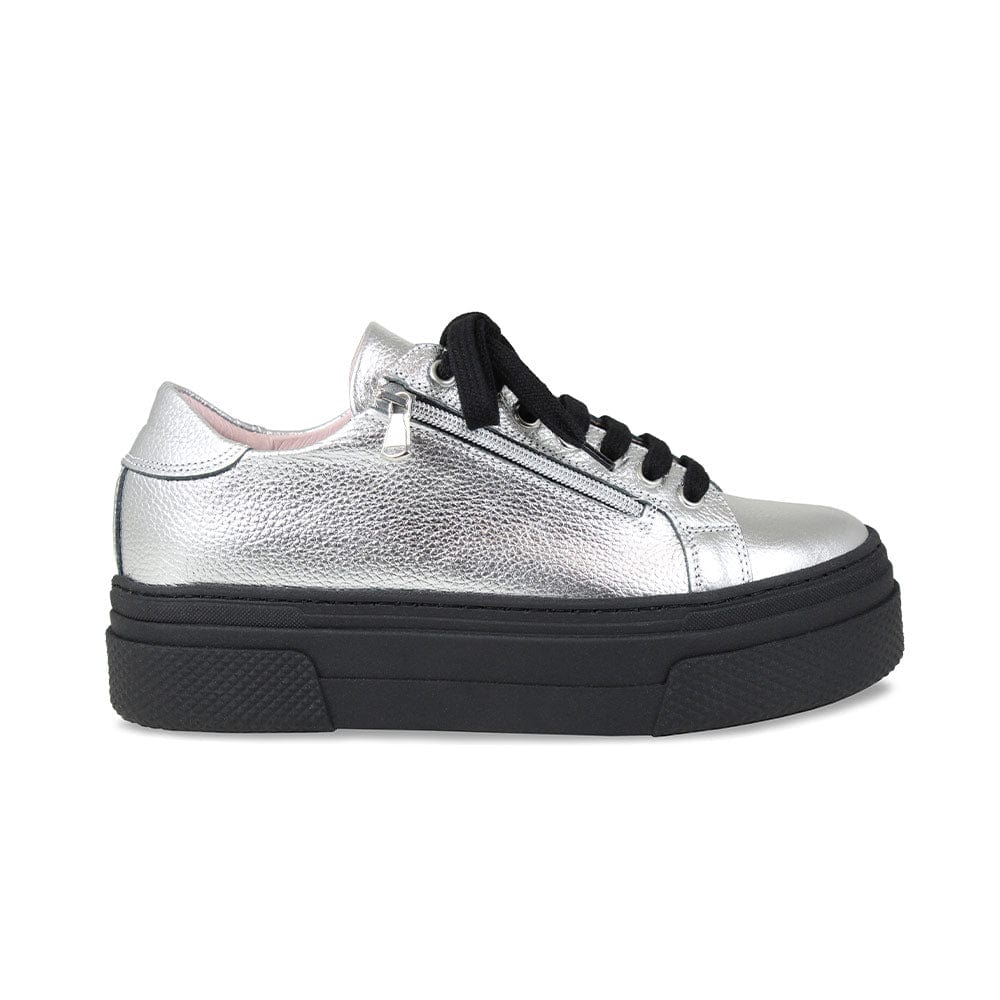 Diva Silver Leather & Black Silver Platform Sneakers Sole Bliss