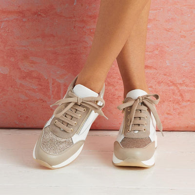 Shoes Electra: Taupe & White Leather Sole Bliss USA