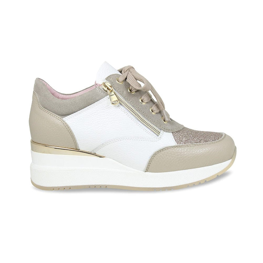 Electra: Taupe & White Leather Shoes Sole Bliss