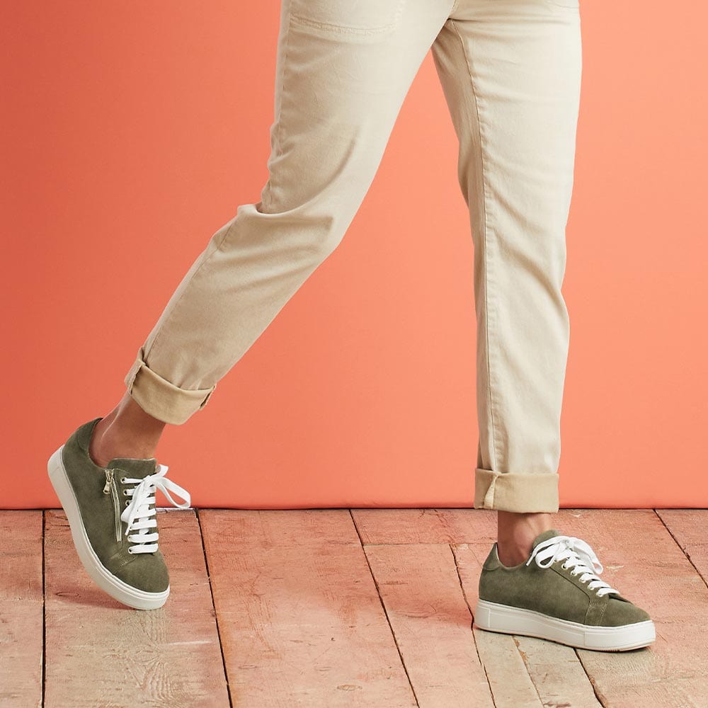 Feather Olive Suede Chic Sneakers for Bunions Sole Bliss USA