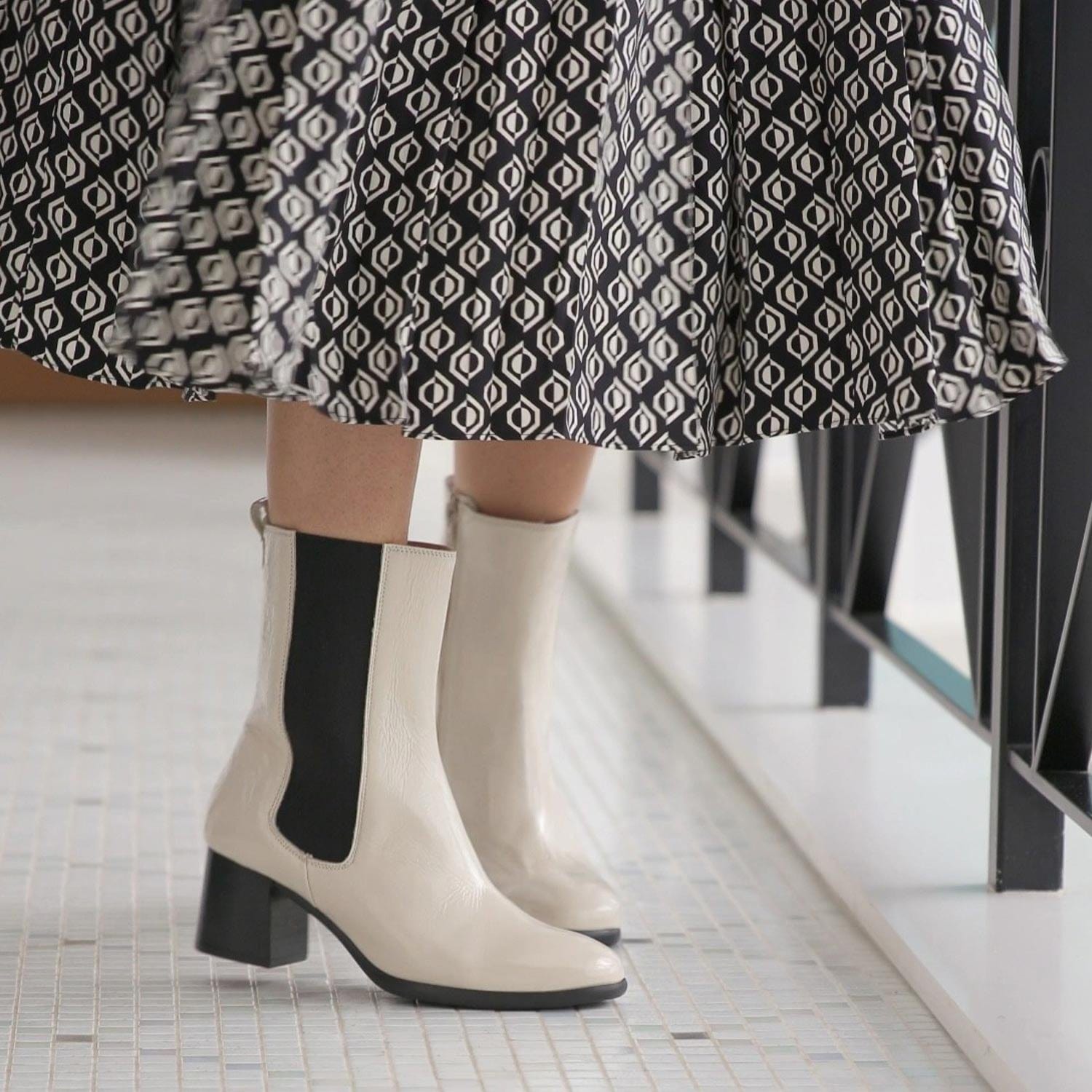 Boots Fern: Cream Patent Sole Bliss USA