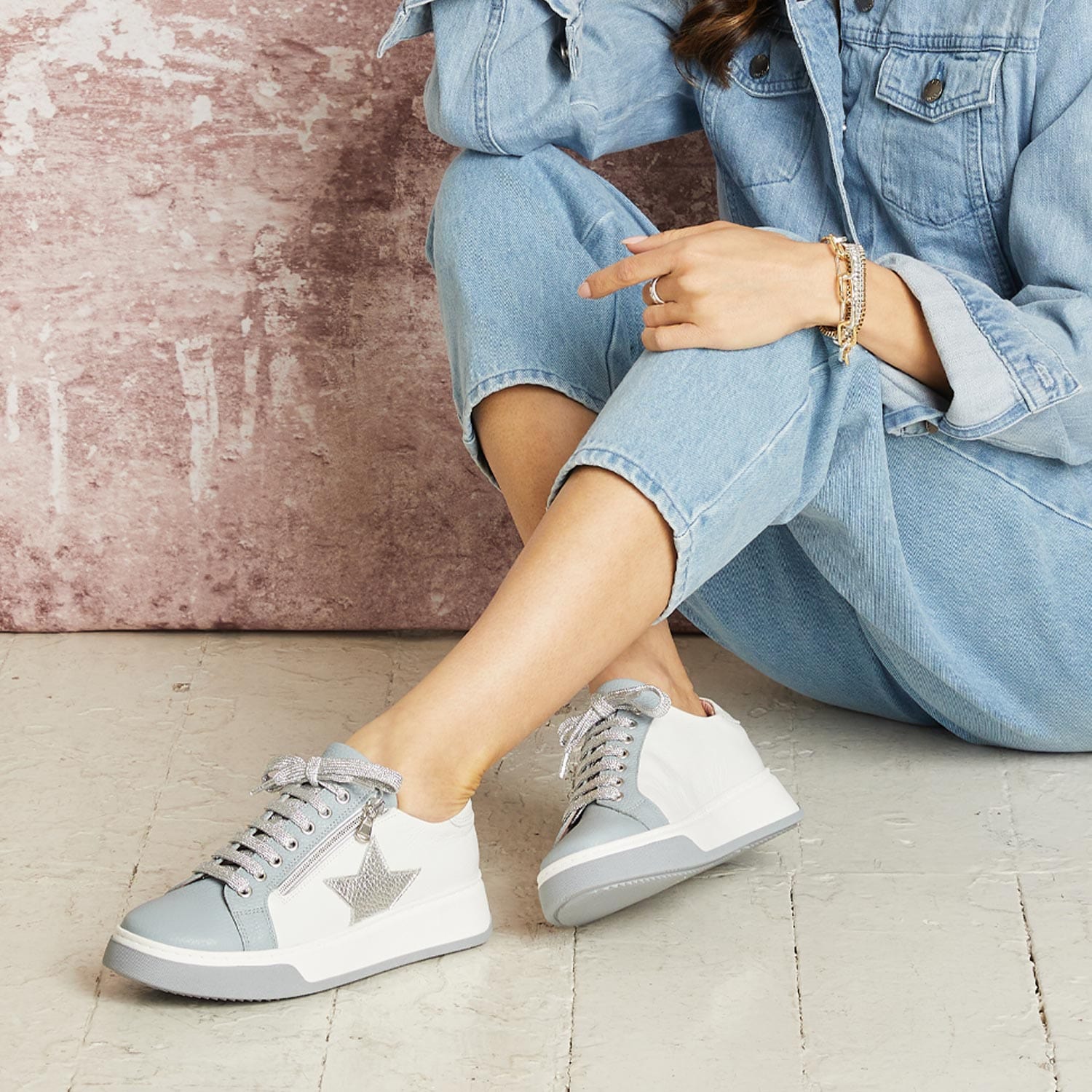 Shoes Galaxy: Pale Blue & White Leather Sole Bliss USA