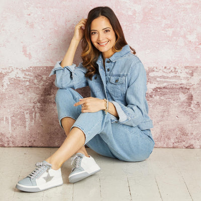 Shoes Galaxy: Pale Blue & White Leather Sole Bliss USA