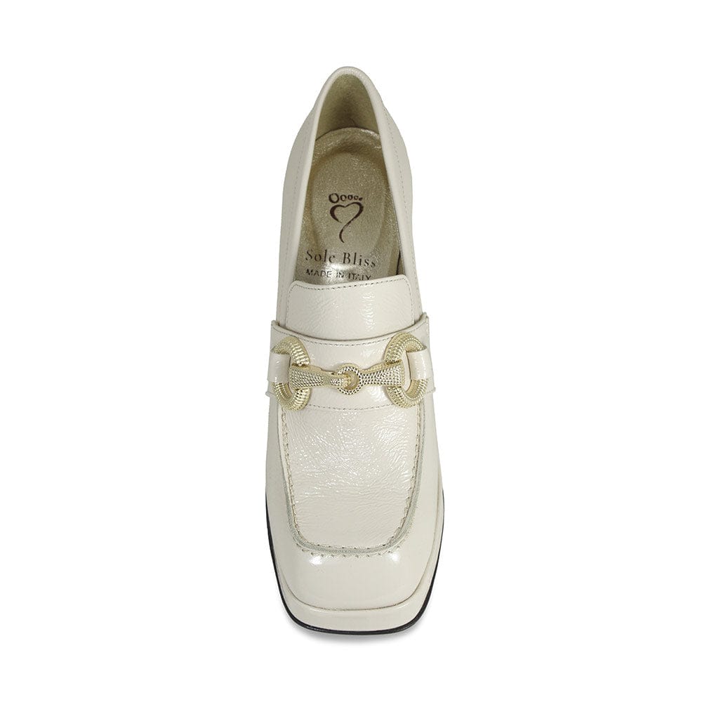 Boots Genevieve: Cream Patent Leather Sole Bliss USA
