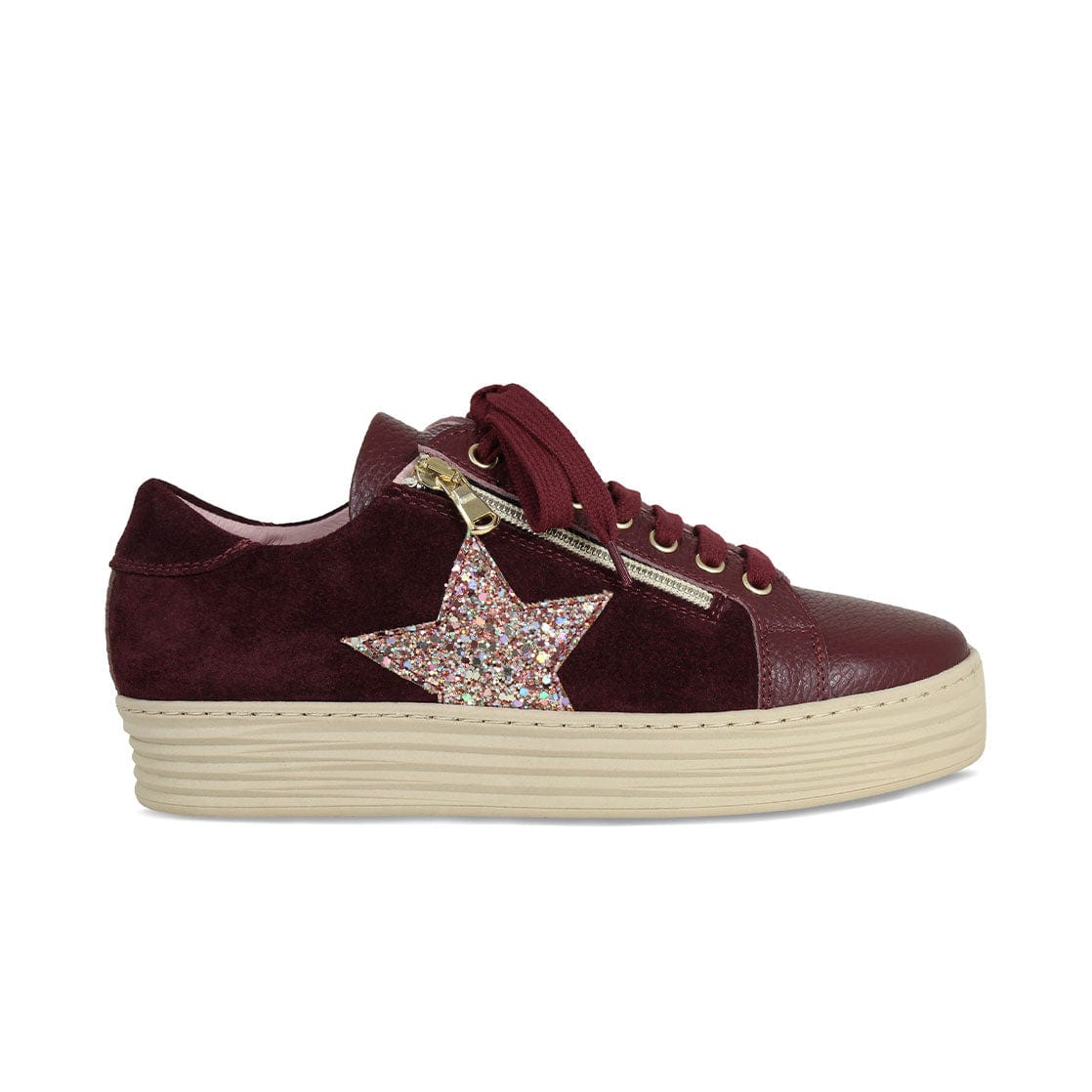 Shoes Hampton Star: Burgundy Leather & Glitter Sole Bliss USA