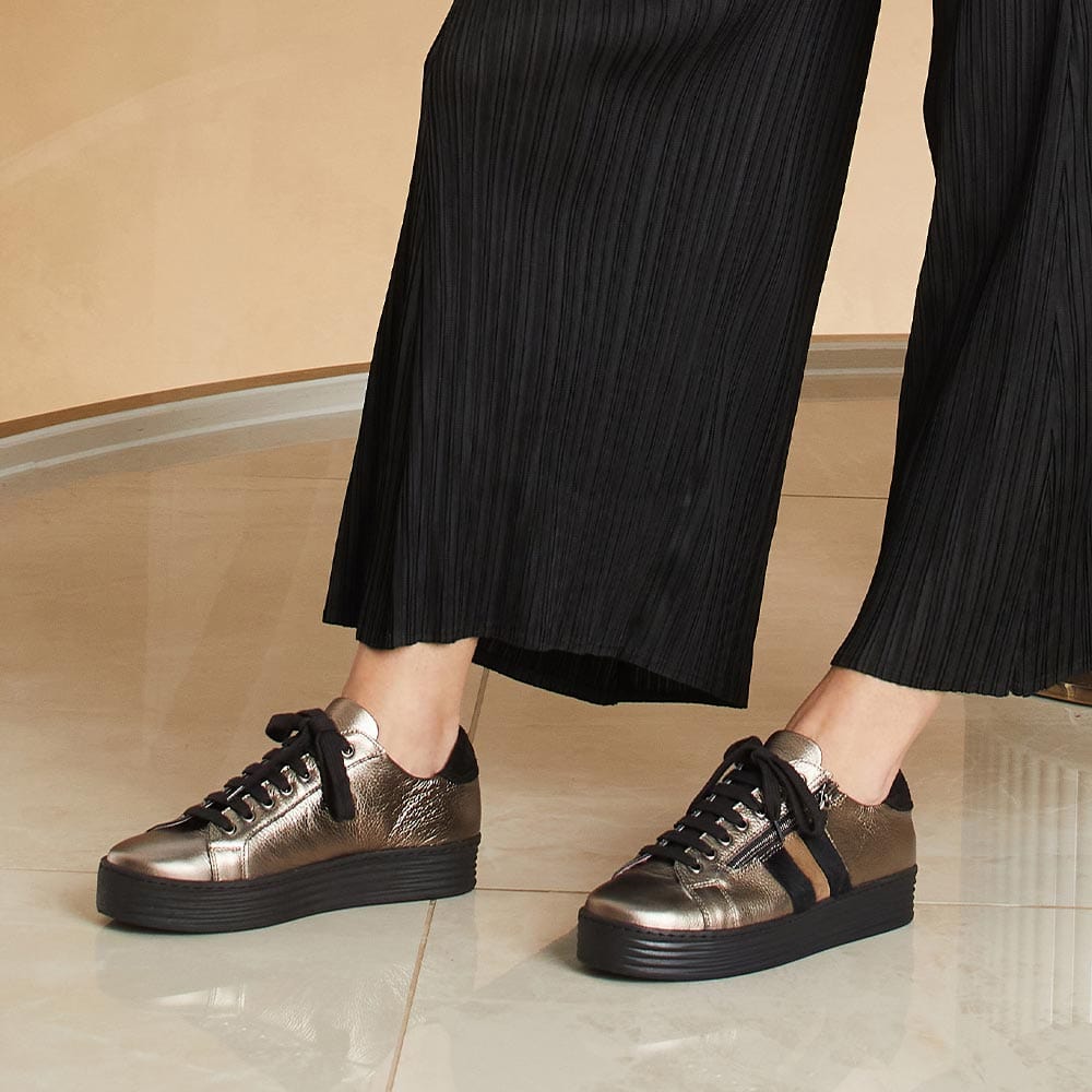 Shoes Harley Stripe: Bronze Leather & Luxe Pony Sole Bliss USA