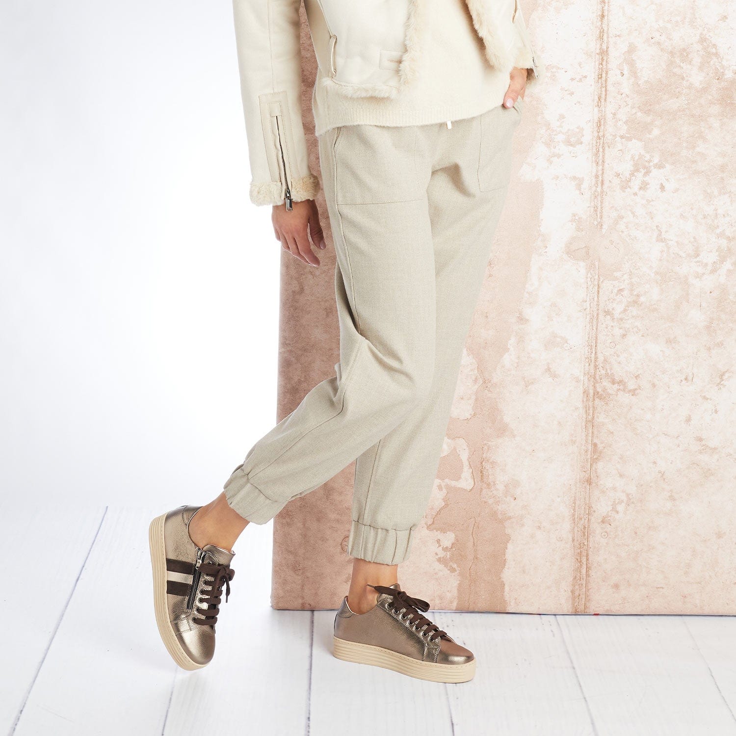 Shoes Hampton Stripe: Bronze Leather Sole Bliss USA