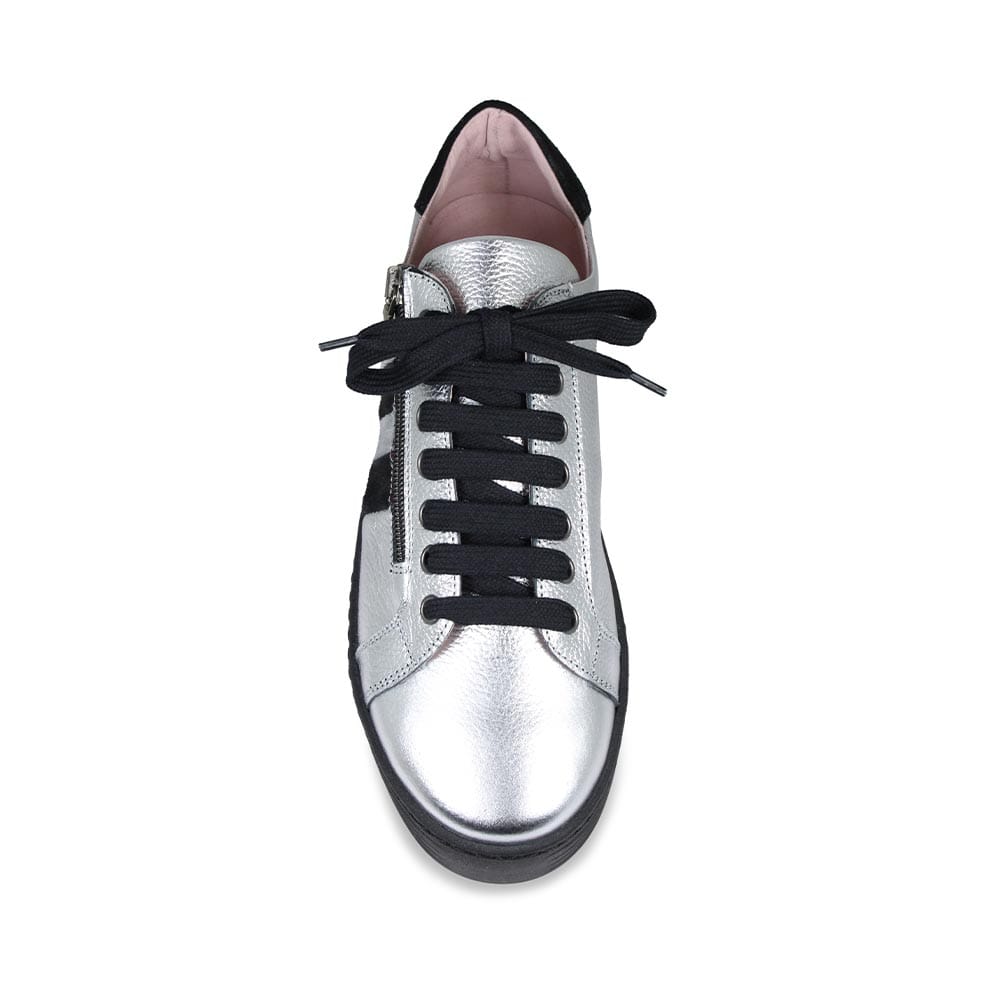 Shoes Harley Stripe: Silver Leather & Black Pony Sole Bliss USA