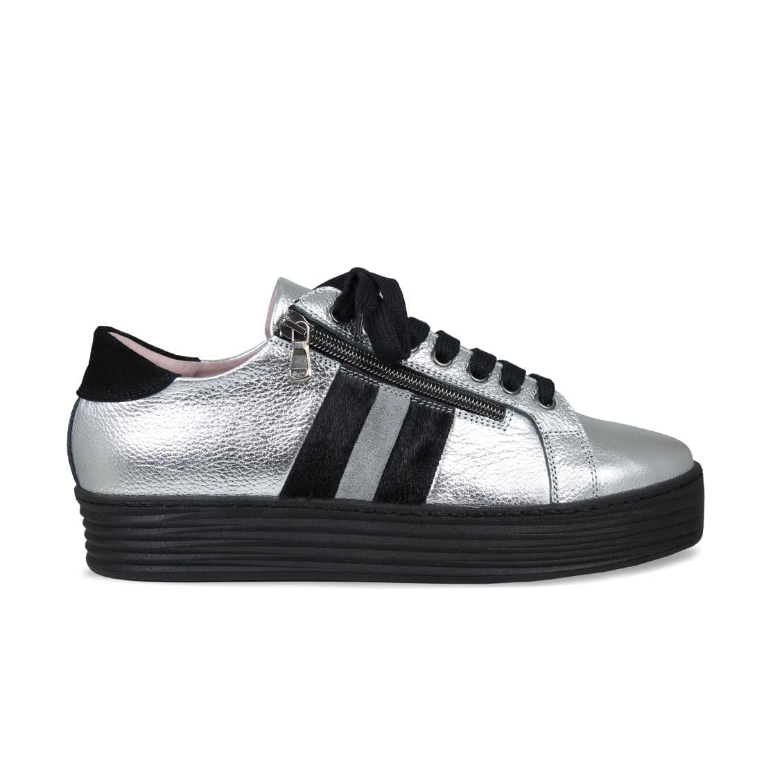 Shoes Harley Stripe: Silver Leather & Black Pony Sole Bliss USA