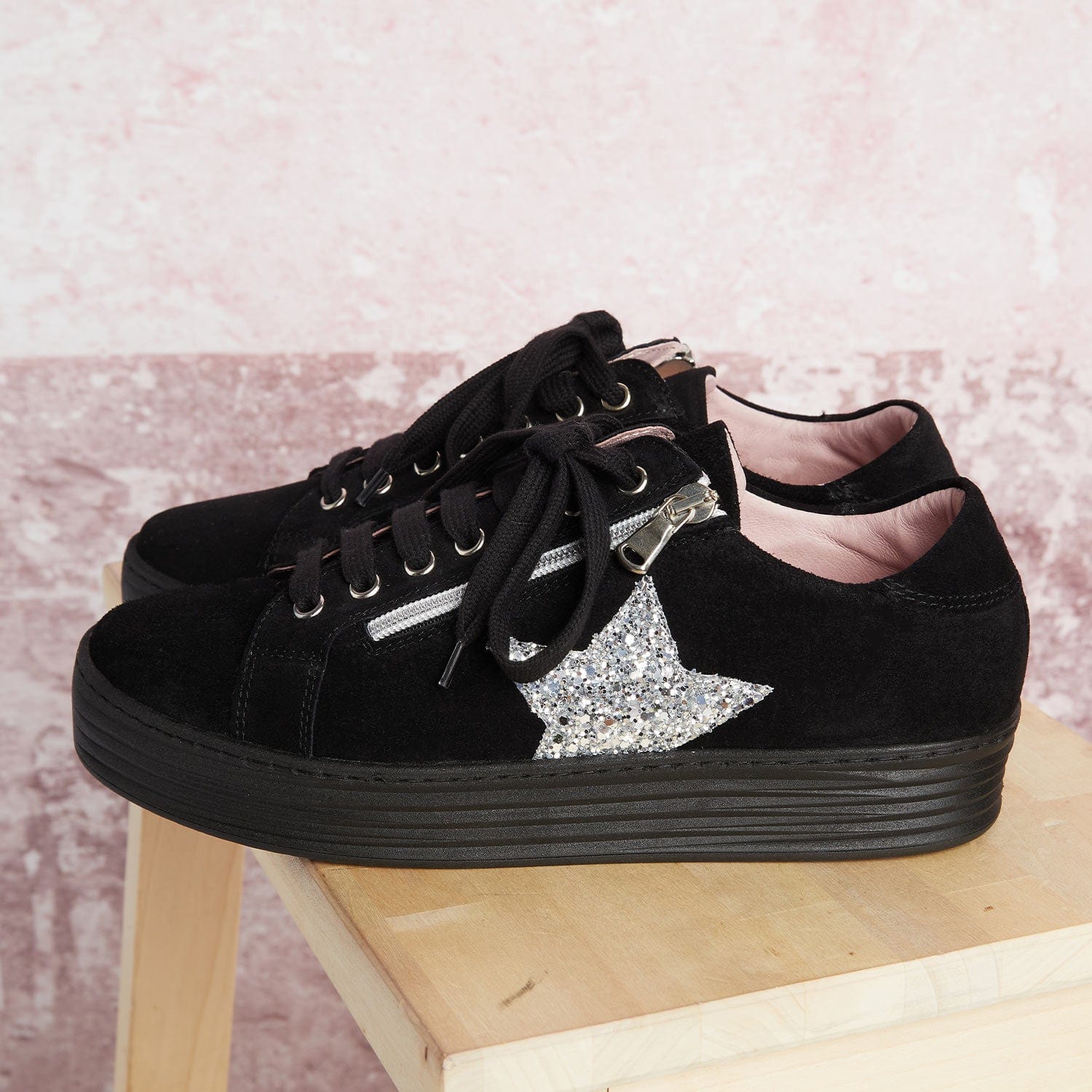 Shoes Harley-Star: Black Suede & Glitter Sole Bliss USA