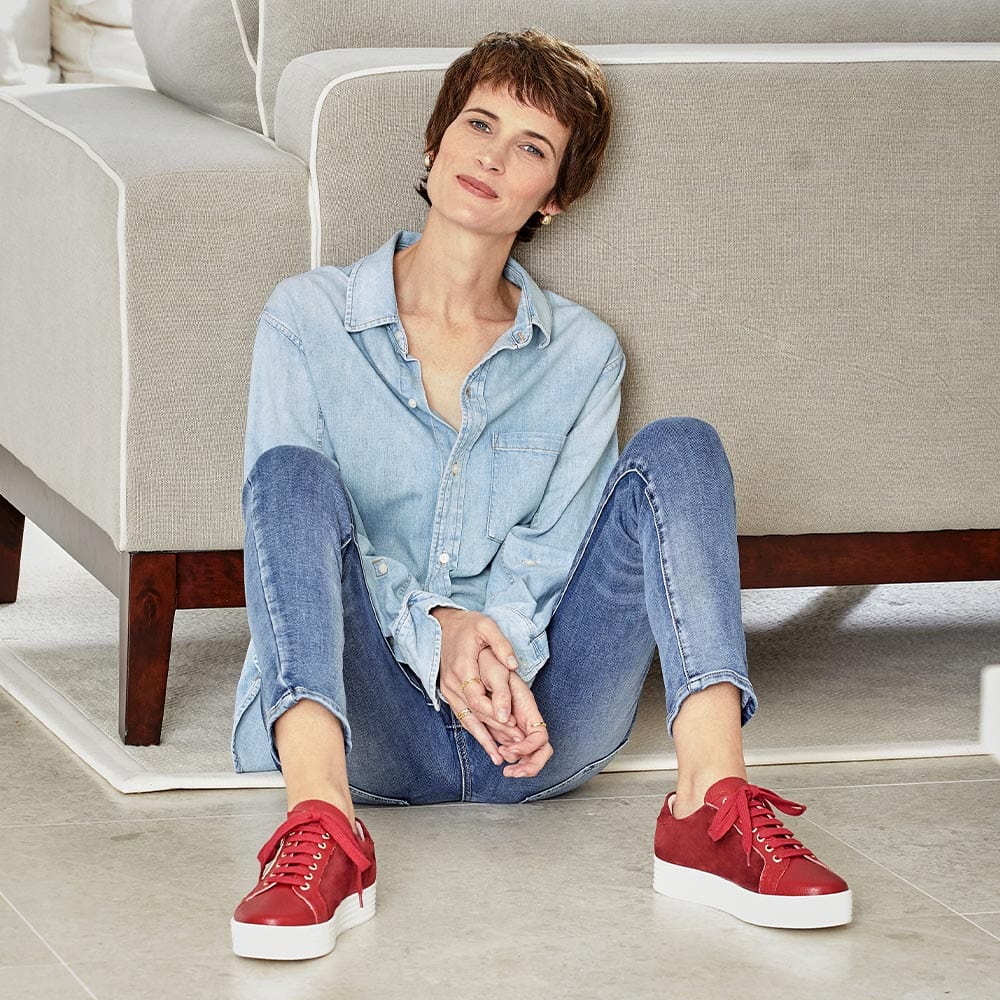 Shoes Hero: Cherry Red Leather & Suede Sole Bliss USA