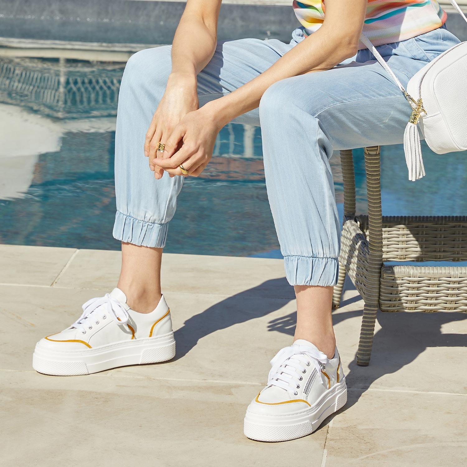 Shoes Jazz: White Leather & Sunflower Sole Bliss USA