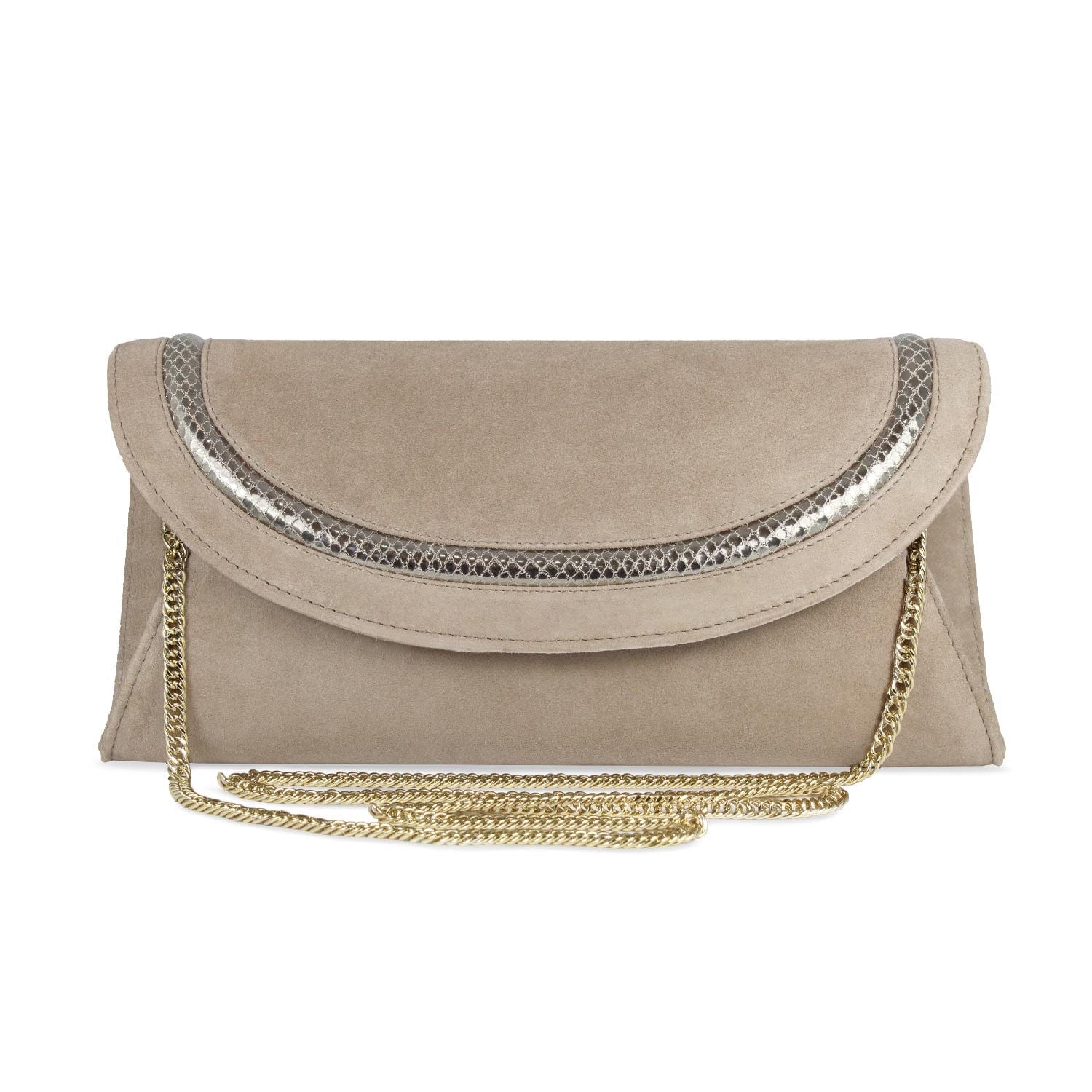 Bags Jessie: Taupe Suede & Snake Print Leather Sole Bliss USA