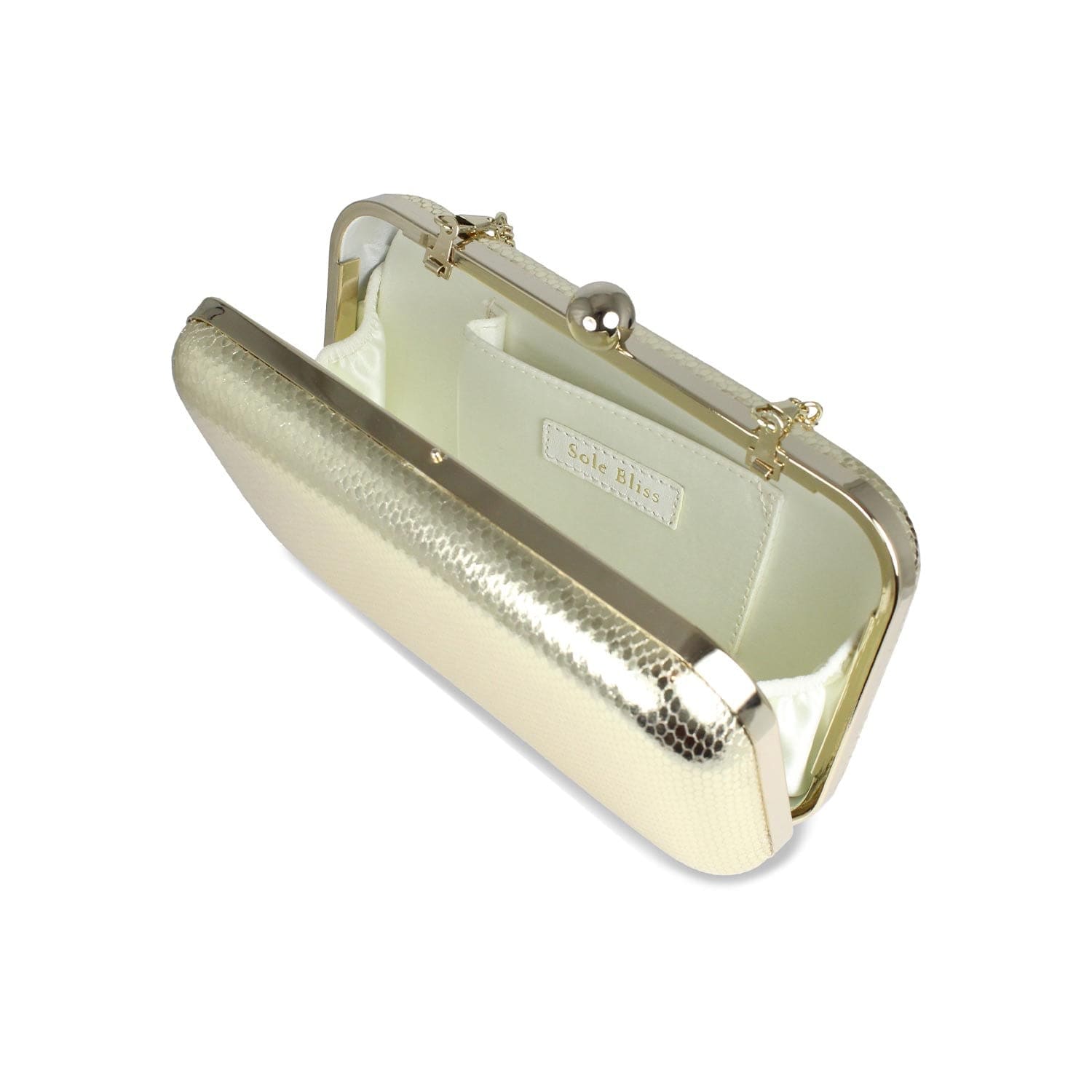 Bags Jewel: Gold Snake Print Leather Sole Bliss USA