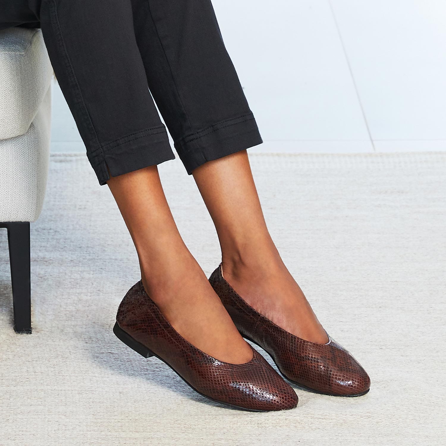 Shoes Luna: Brown Snake Print Leather Sole Bliss USA