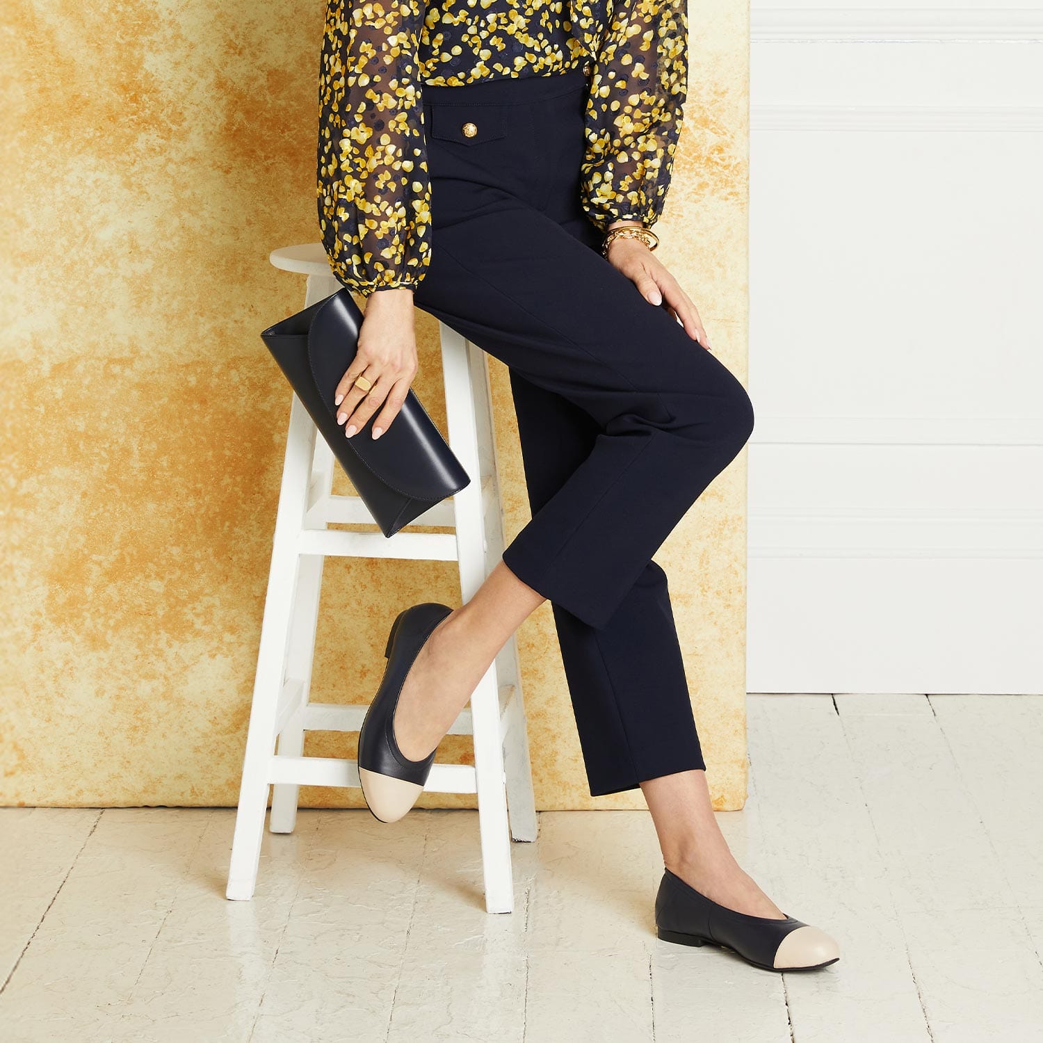 Shoes Luna: Navy & Cream Leather Sole Bliss USA