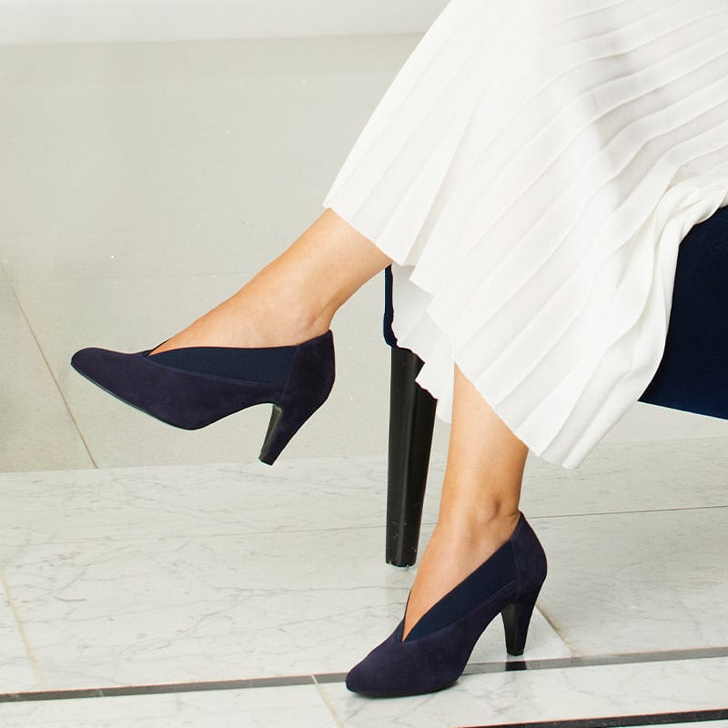 Mercy Navy Suede Smart Wide Heels for Hammertoes Sole Bliss USA
