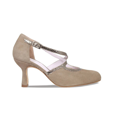 Shoes Meredith: Taupe Suede & Snake Print Leather Sole Bliss USA