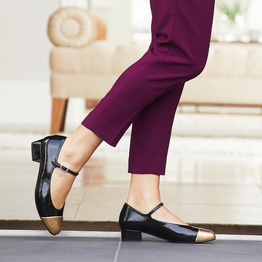 Nancy Black & Gold Leather Elegant MaryJanes Sole Bliss Sole