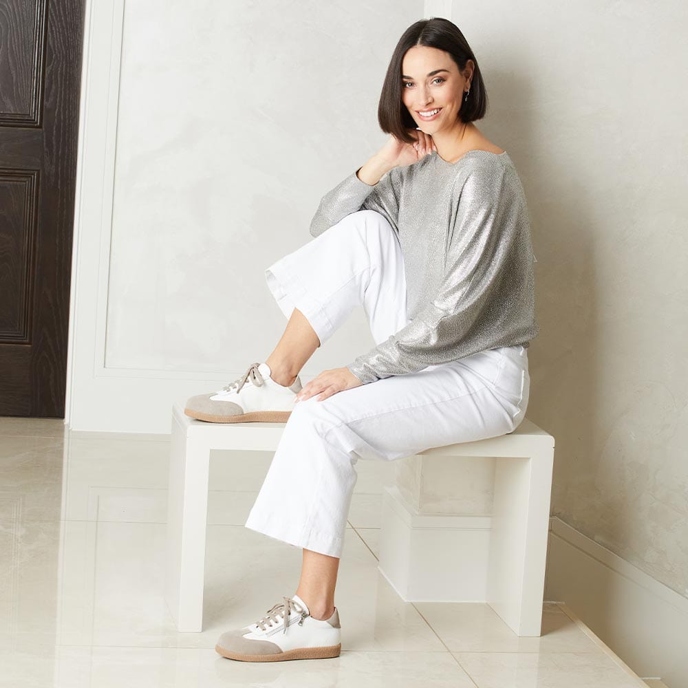 Shoes Pixie: White Leather & Taupe Suede Sole Bliss USA