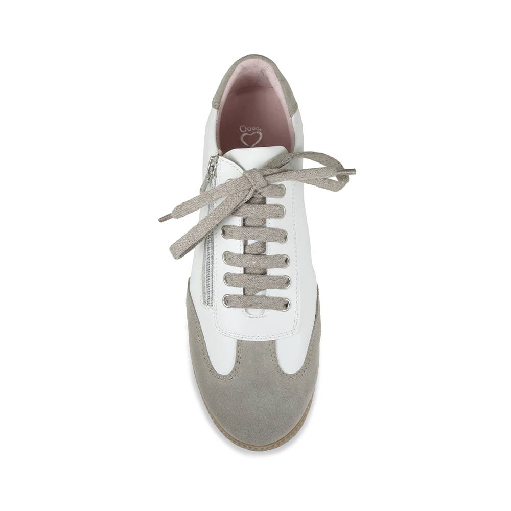 Shoes Pixie: White Leather & Taupe Suede Sole Bliss USA