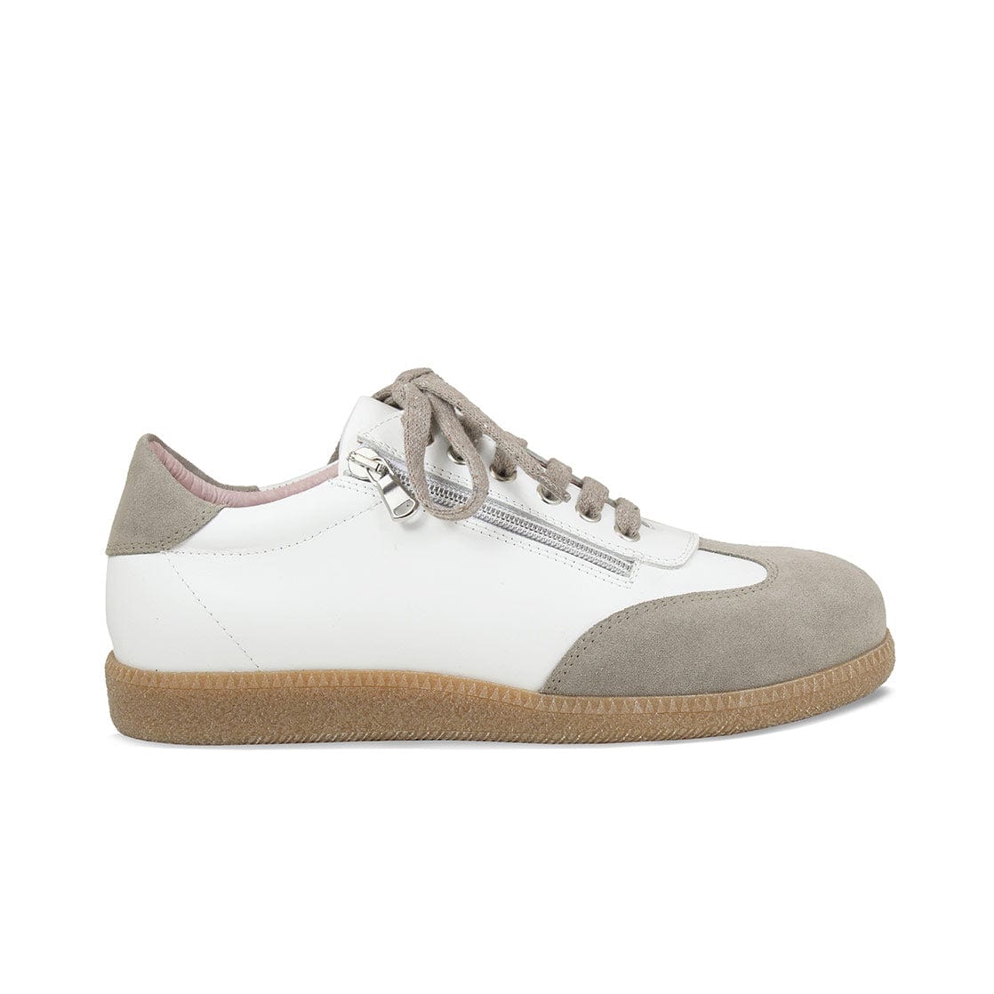 Shoes Pixie: White Leather & Taupe Suede Sole Bliss USA