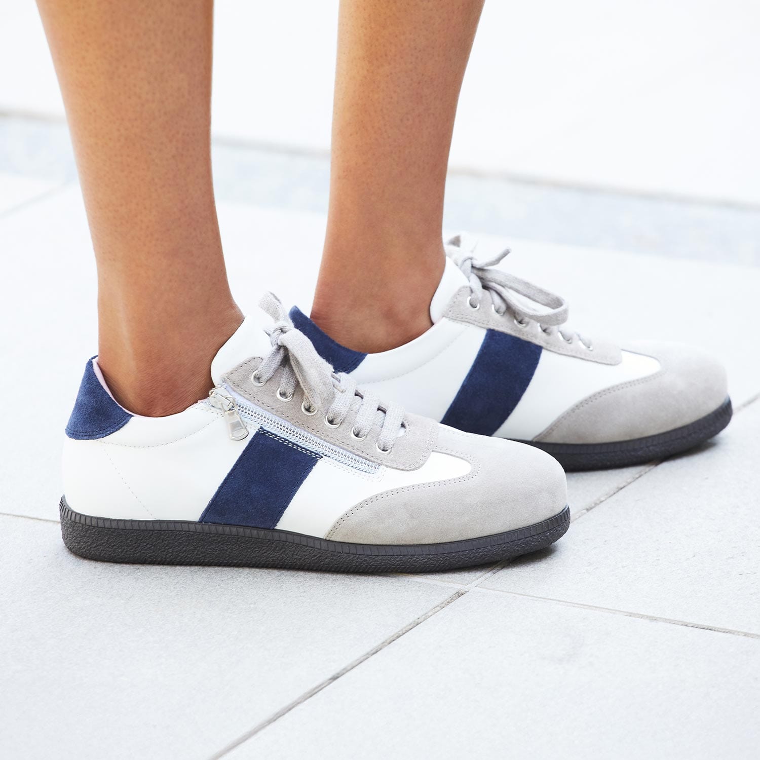 Shoes Pixie: White, Taupe & Navy Sole Bliss USA