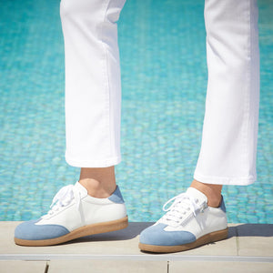 Shoes Pixie: White Leather & Denim Suede Sole Bliss USA
