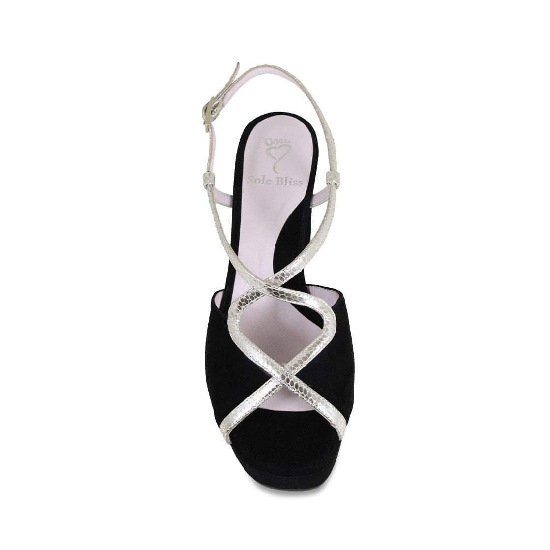 Shoes Rachel: Black Suede & Gold Snake Print Leather Sole Bliss USA