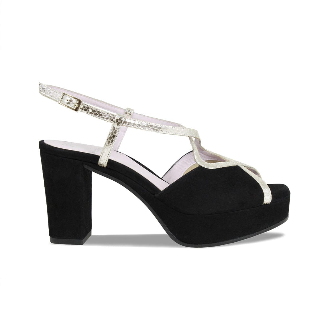 Shoes Rachel: Black Suede & Gold Snake Print Leather Sole Bliss USA