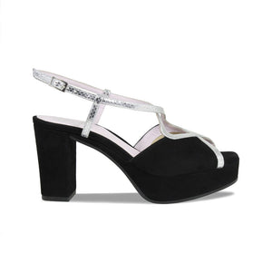 Shoes Rachel: Black Suede & Silver Snake Print Leather Sole Bliss USA