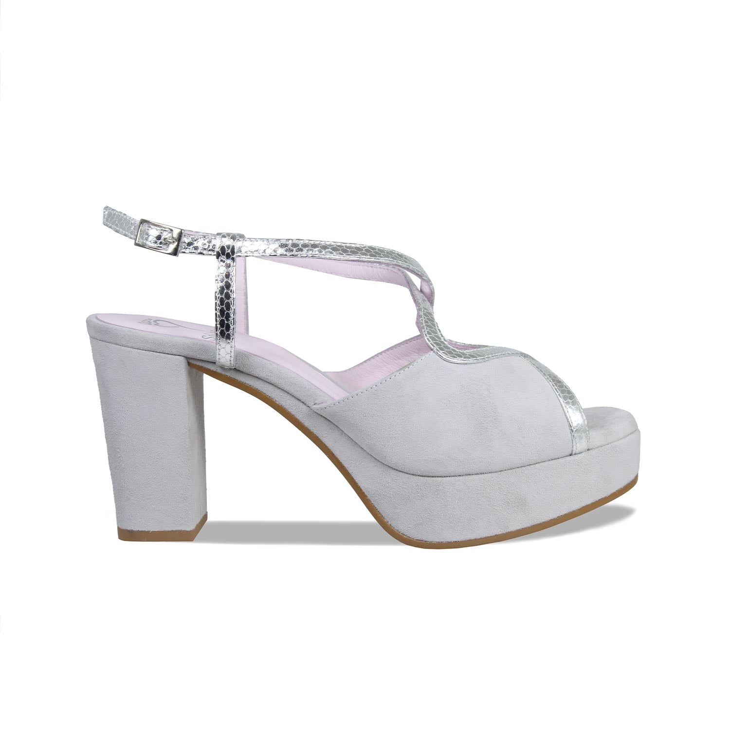 Shoes Rachel: Pale Gray Suede & Silver Snake Sole Bliss USA
