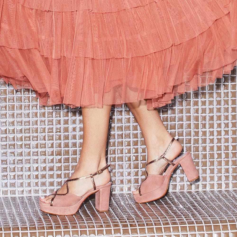 Shoes Rachel: Rose Suede & Snake Print Leather Sole Bliss USA