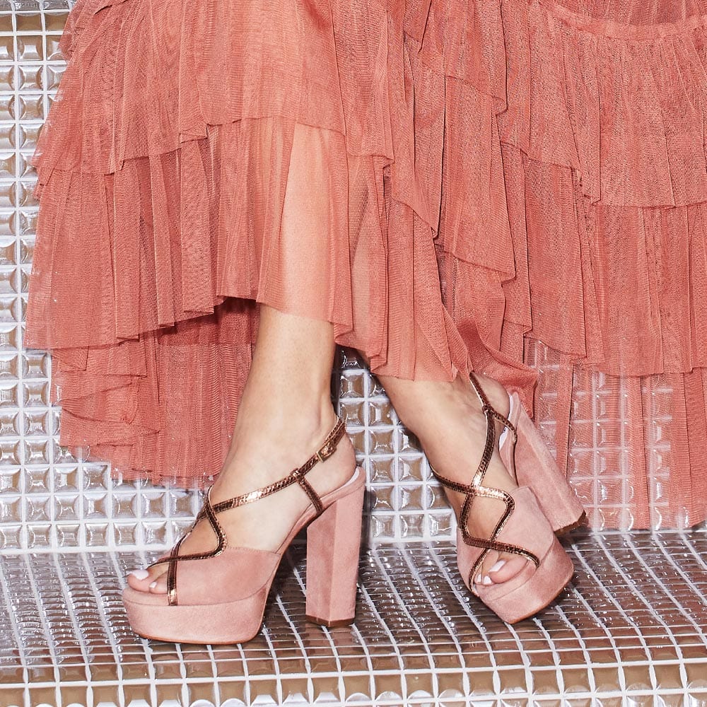 Shoes Reese: Rose Suede & Snake Print Leather Sole Bliss USA