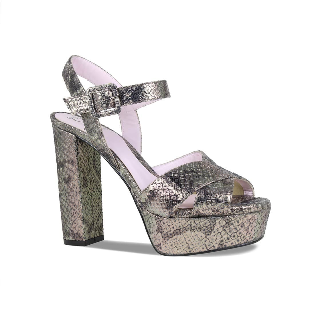 Shoes Remy: Metallic Snake Print Leather Sole Bliss USA