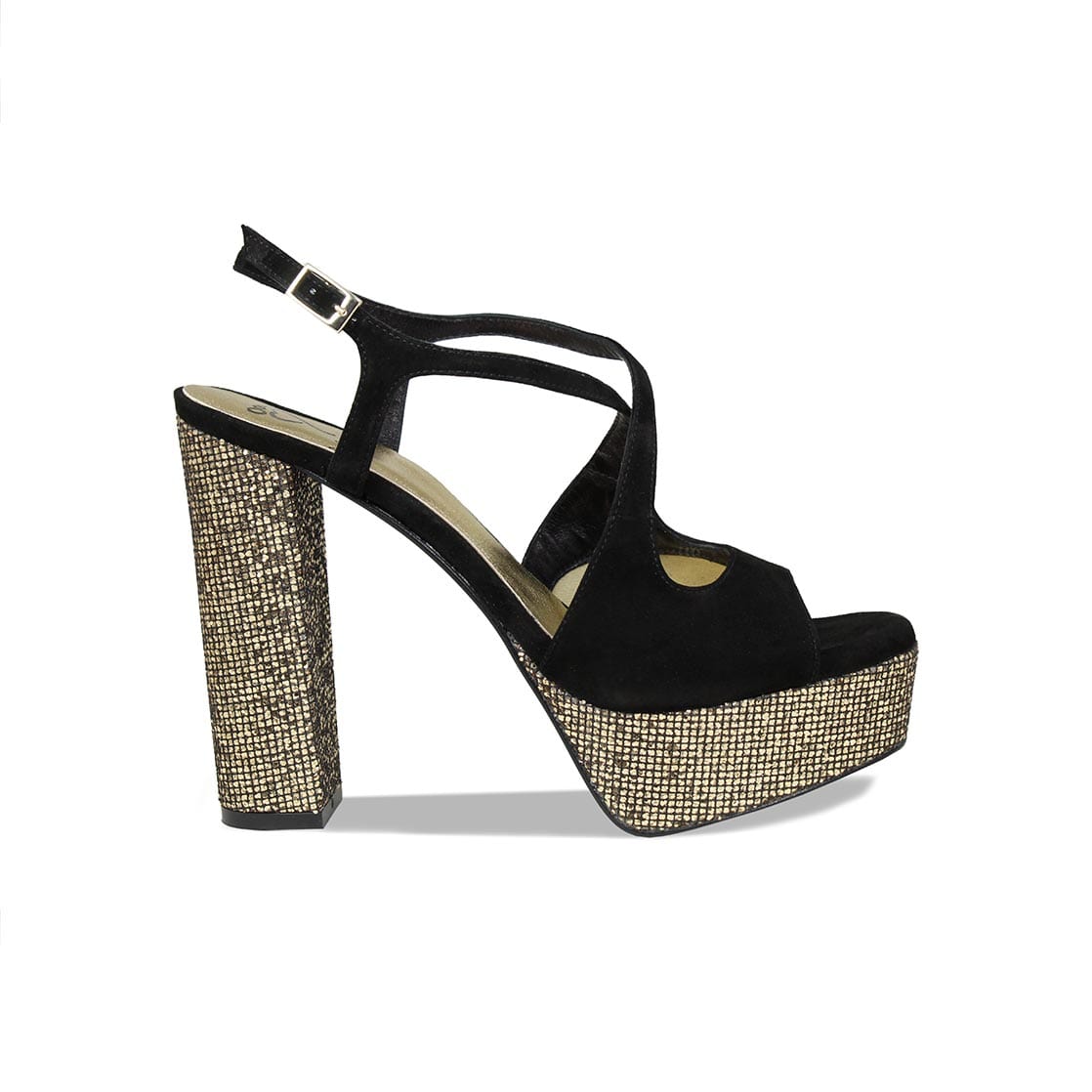 Shoes Royalty: Black Suede & Bronze Glitter Sole Bliss USA