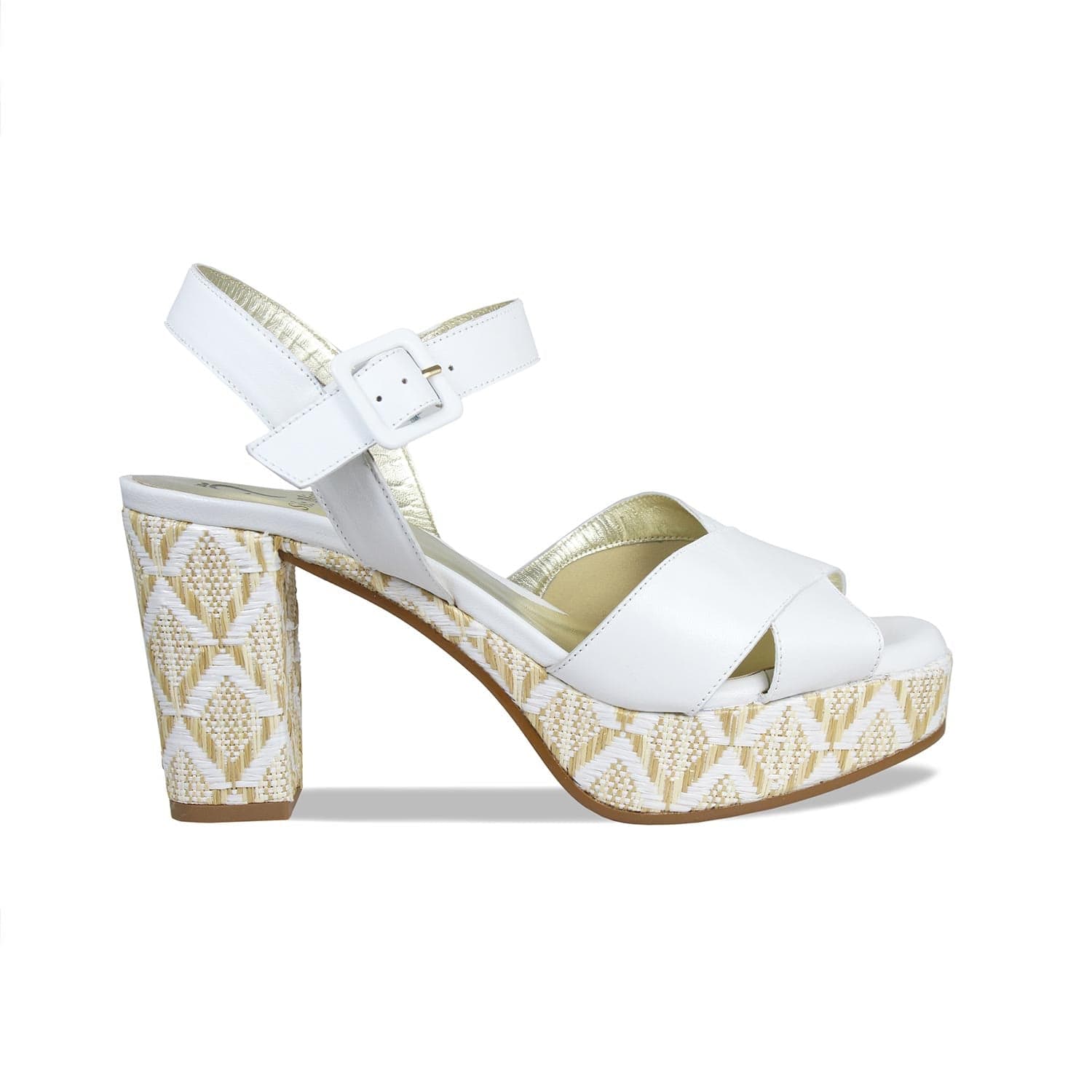 Shoes Ruby: White Leather & Raffia Sole Bliss USA