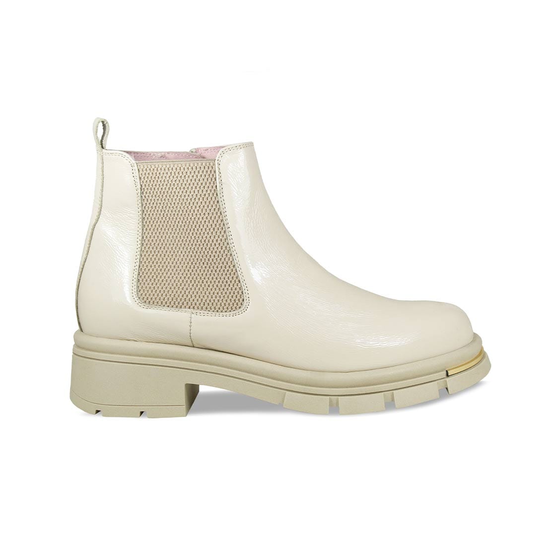 Boots Runway: Cream Patent Leather Sole Bliss USA