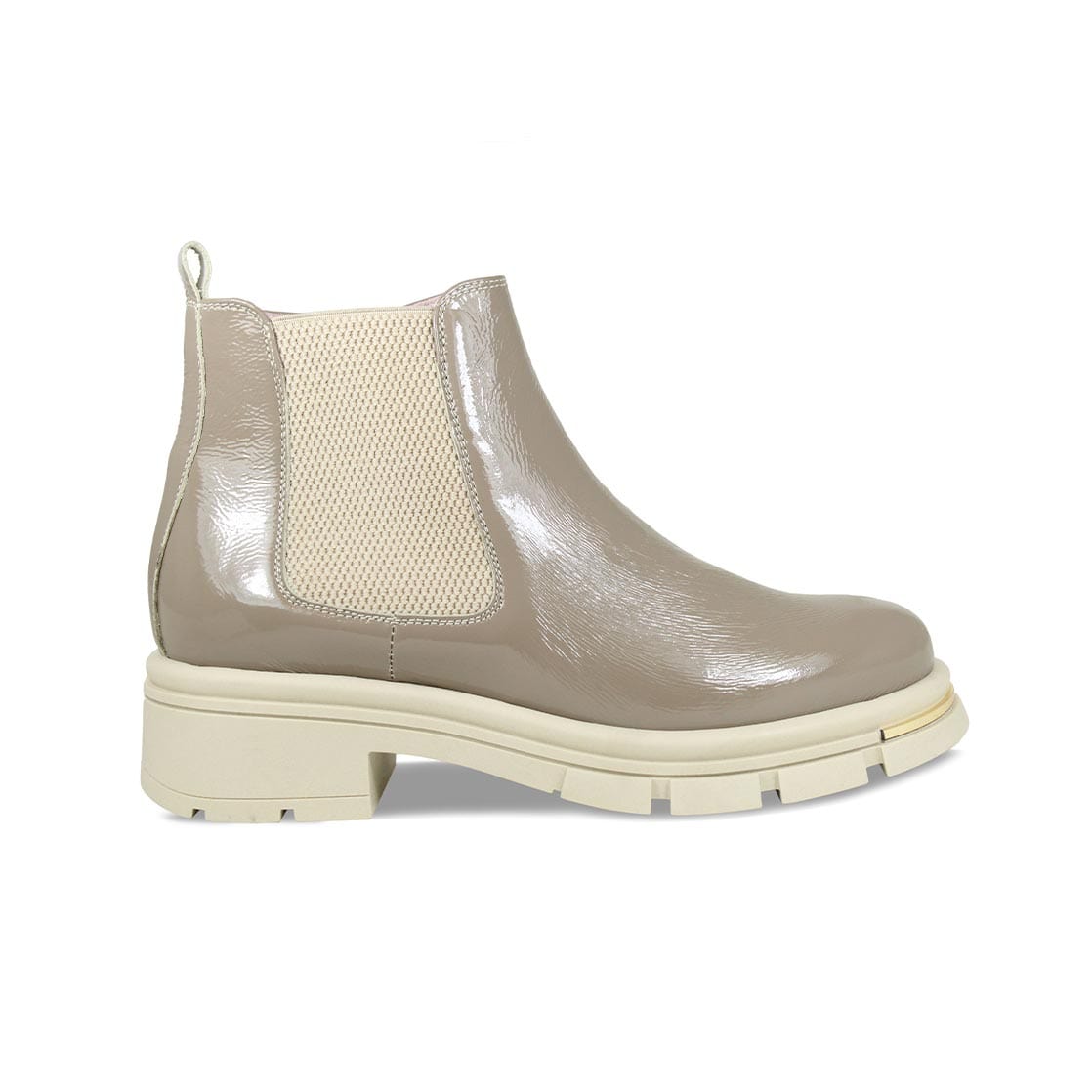 Boots Runway: Taupe Patent Leather Sole Bliss USA