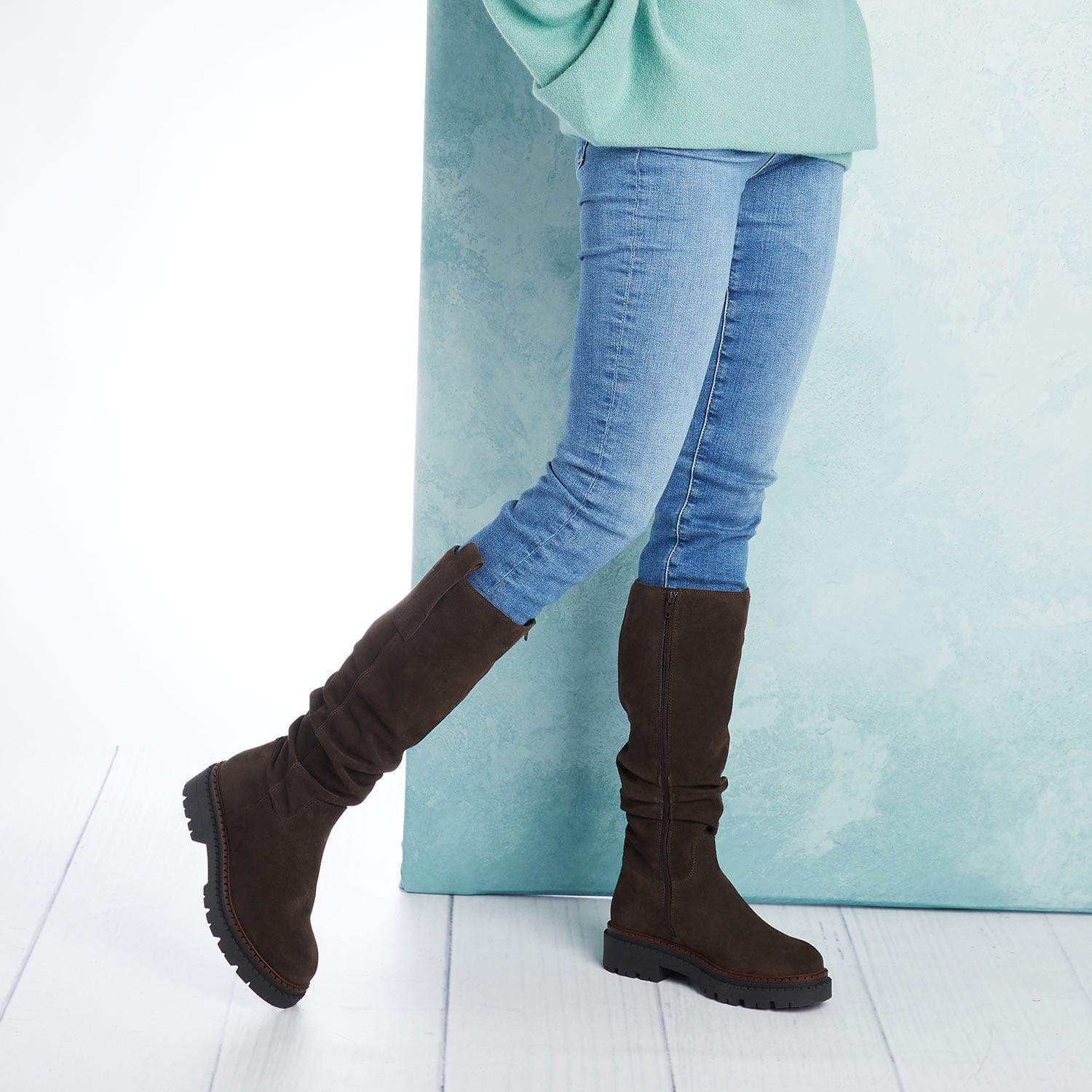 Boots Sloane: Chocolate Brown Suede Sole Bliss USA