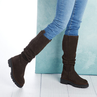 Boots Sloane: Chocolate Brown Suede Sole Bliss USA