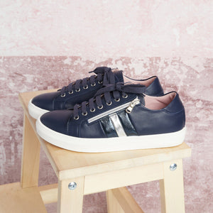 Shoes Sprint: Navy Leather & Silver Sole Bliss USA