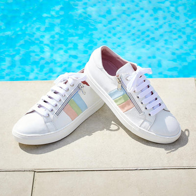 Shoes Sprint: White Leather & Multi Pastel Sole Bliss USA