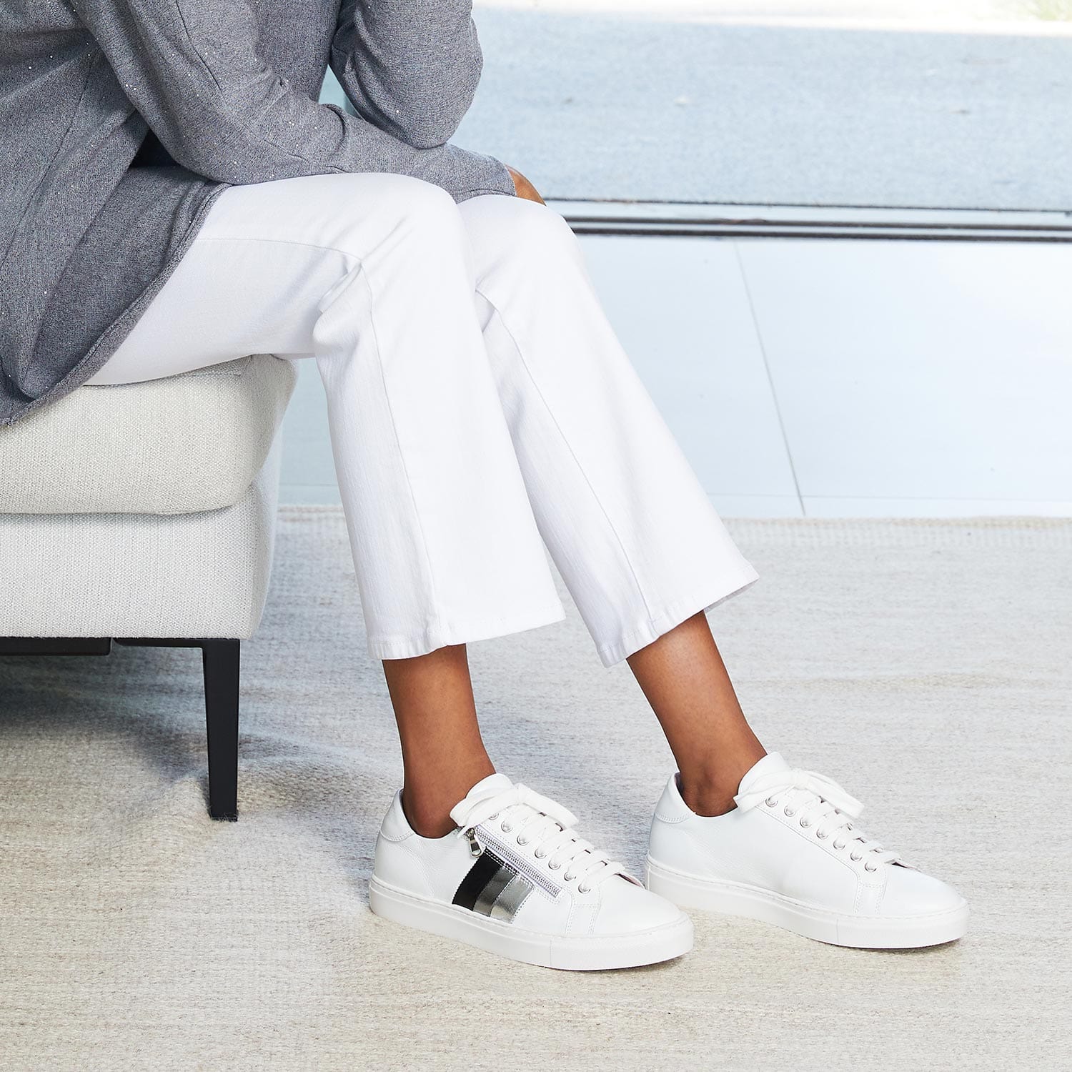 Shoes Sprint: White Leather & Metallic Sole Bliss USA