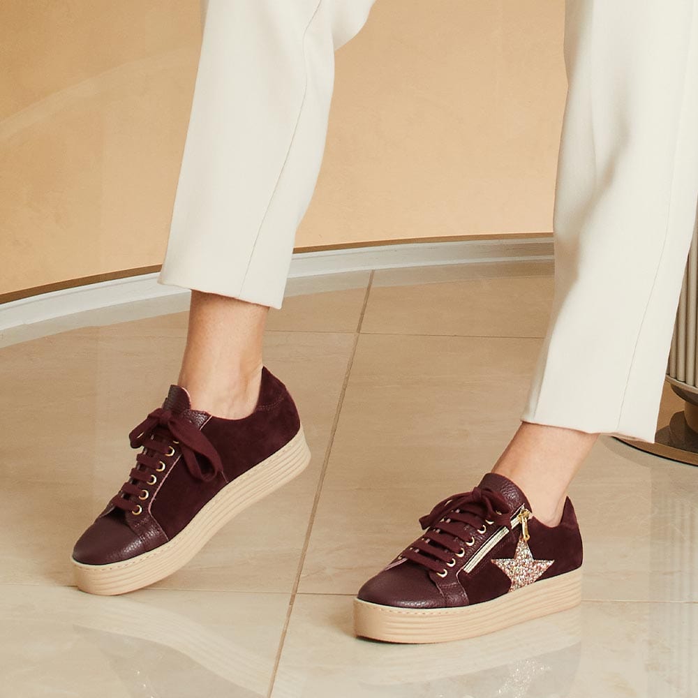 Shoes Hampton Star: Burgundy Leather & Glitter Sole Bliss USA