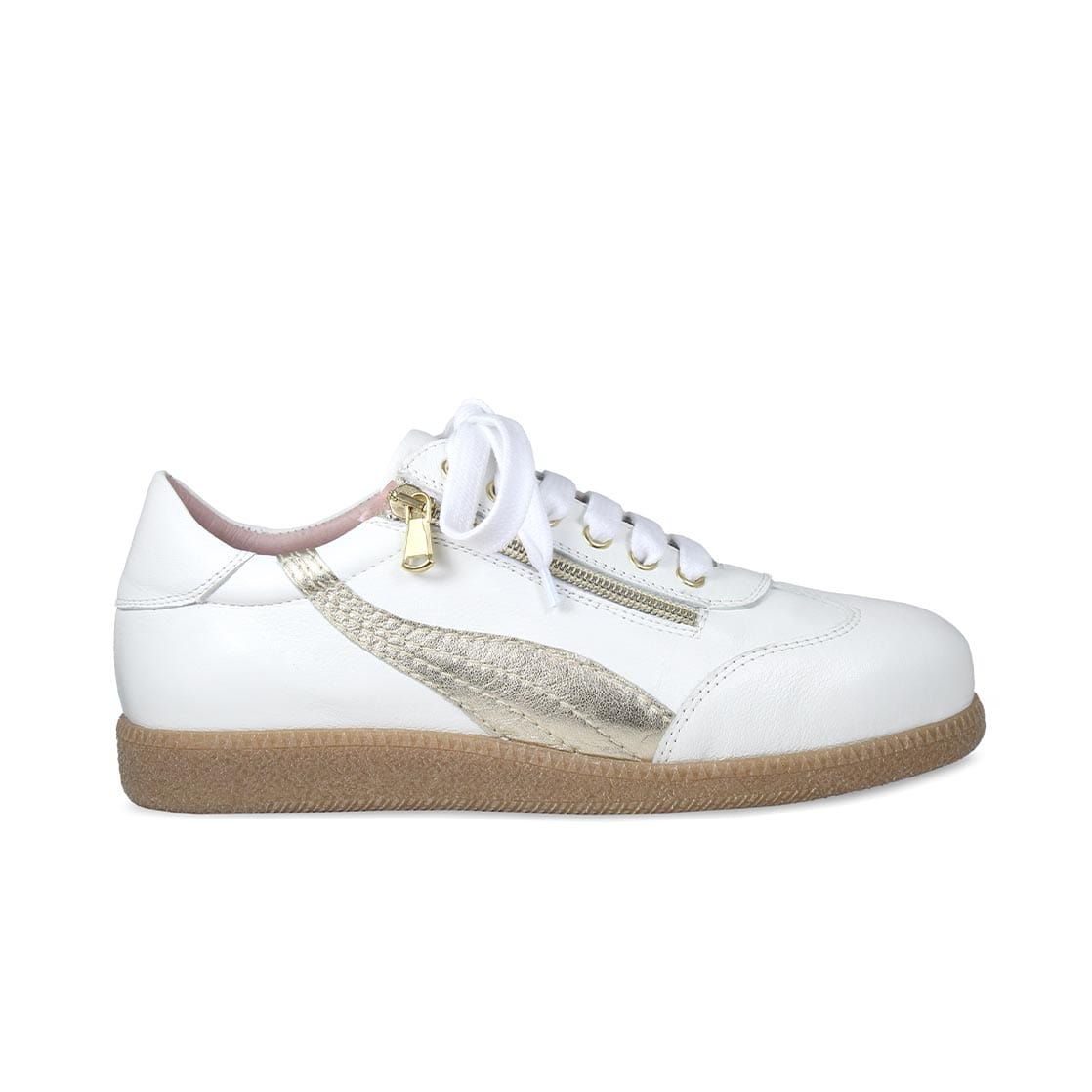 Shoes Swirl: White Leather & Gold Sole Bliss USA