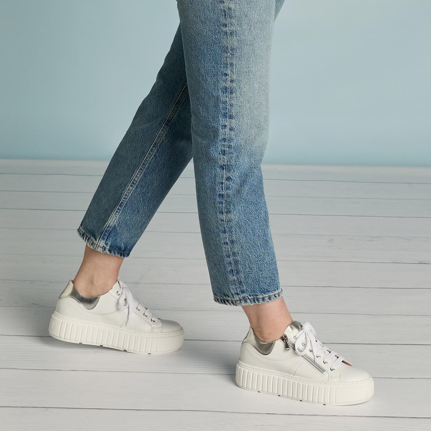 Shoes Tempo: White Leather & Silver Sole Bliss USA