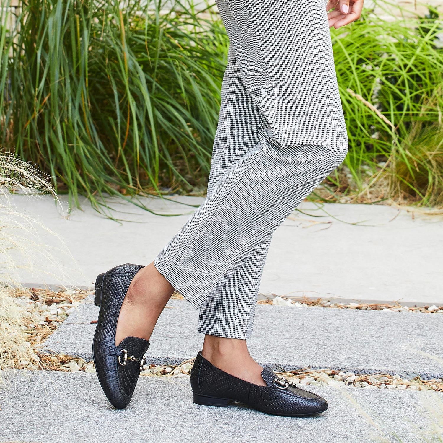 Shoes Trinity: Black Leather Weave Sole Bliss USA